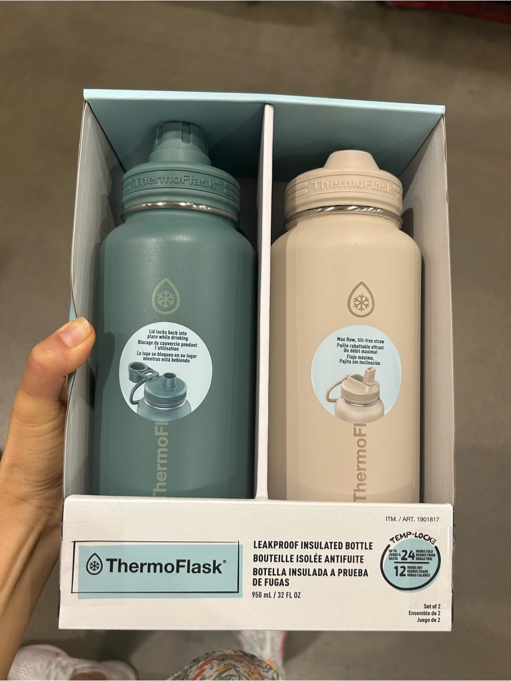 ThermoFlask 32oz Insulated Bottle Set - Sage Green & Cream